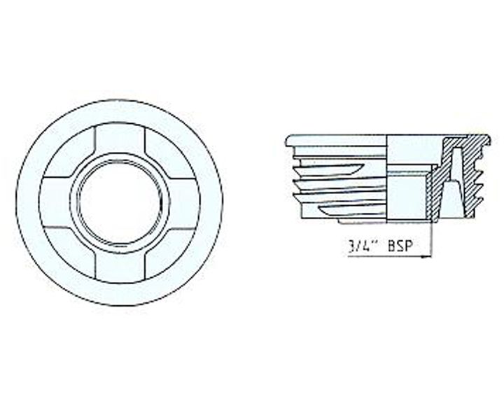 2” PP Stopfen Grobgewinde mit 3/4” Loch